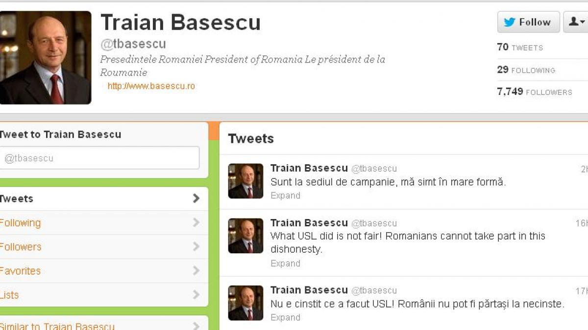 Băsescu, foarte activ pe Twitter. Ce scrie preşedintele suspendat pe reţelele de socializare. Cine mai dă &quot;Like&quot;?