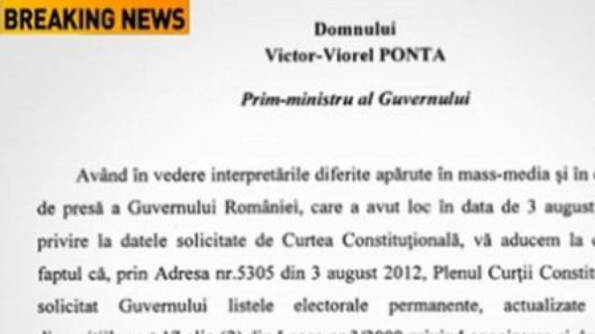 Adresă a Curţii Constituţionale către Guvern. Magistraţii solicită listele electorale permanente