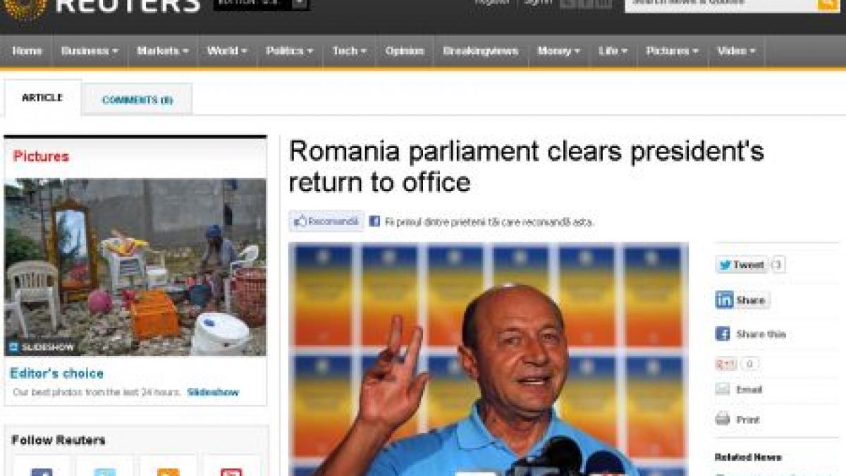 Cum este văzută revenirea lui Băsescu la Cotroceni, în presa internaţională  