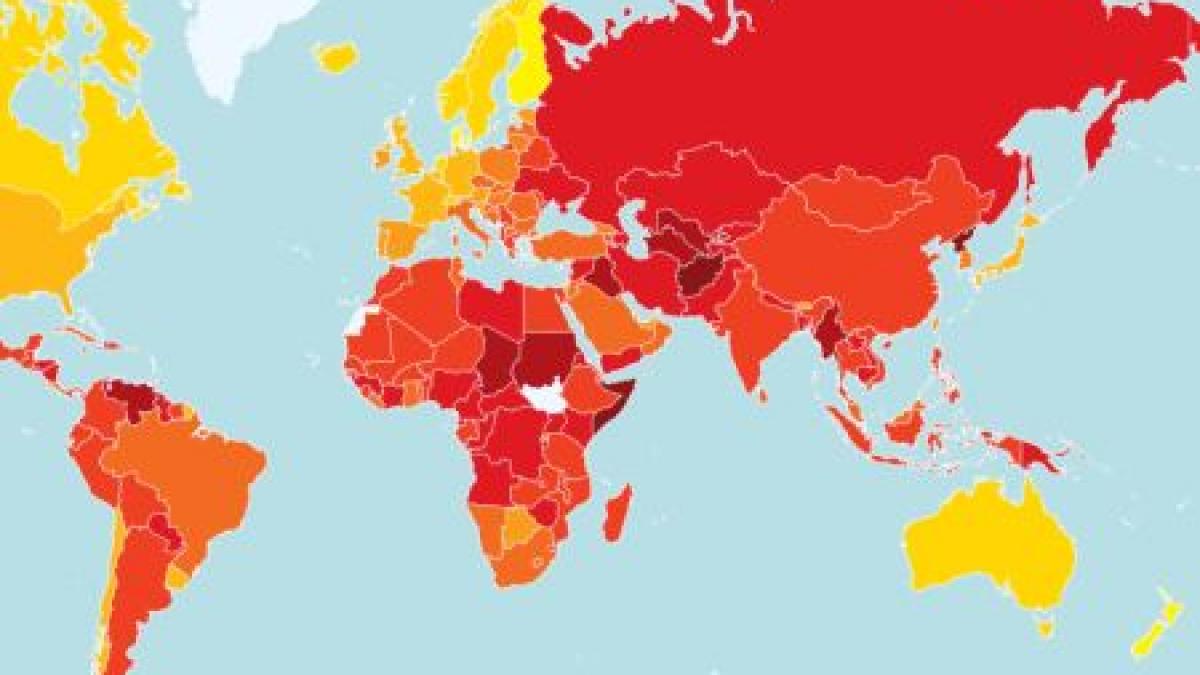 România a urcat nouă poziţii în clasamentul corupţiei realizat de Transparency International. Află care sunt cele mai corupte ţări din lume  