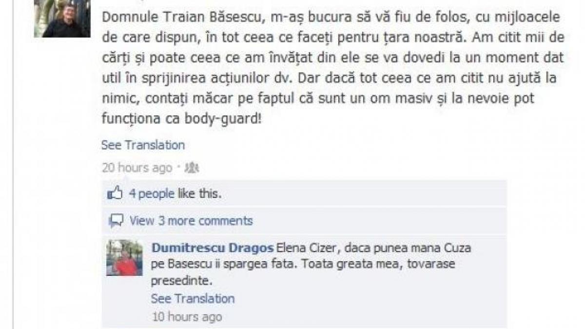 Scriitorul şi criticul Alex Ştefănescu vrea să fie bodyguard-ul lui Băsescu. Anunţul, făcut public pe Facebook