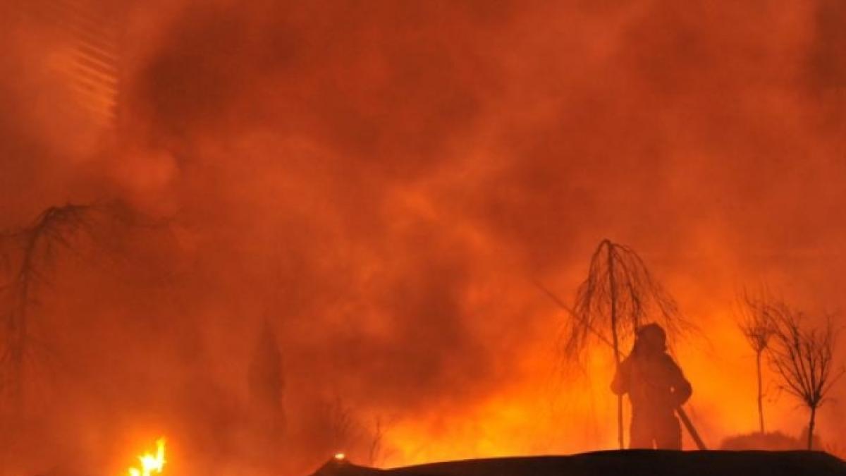 Incendiu violent în Bacău. Peste zece hectare de teren ard de 24 de ore