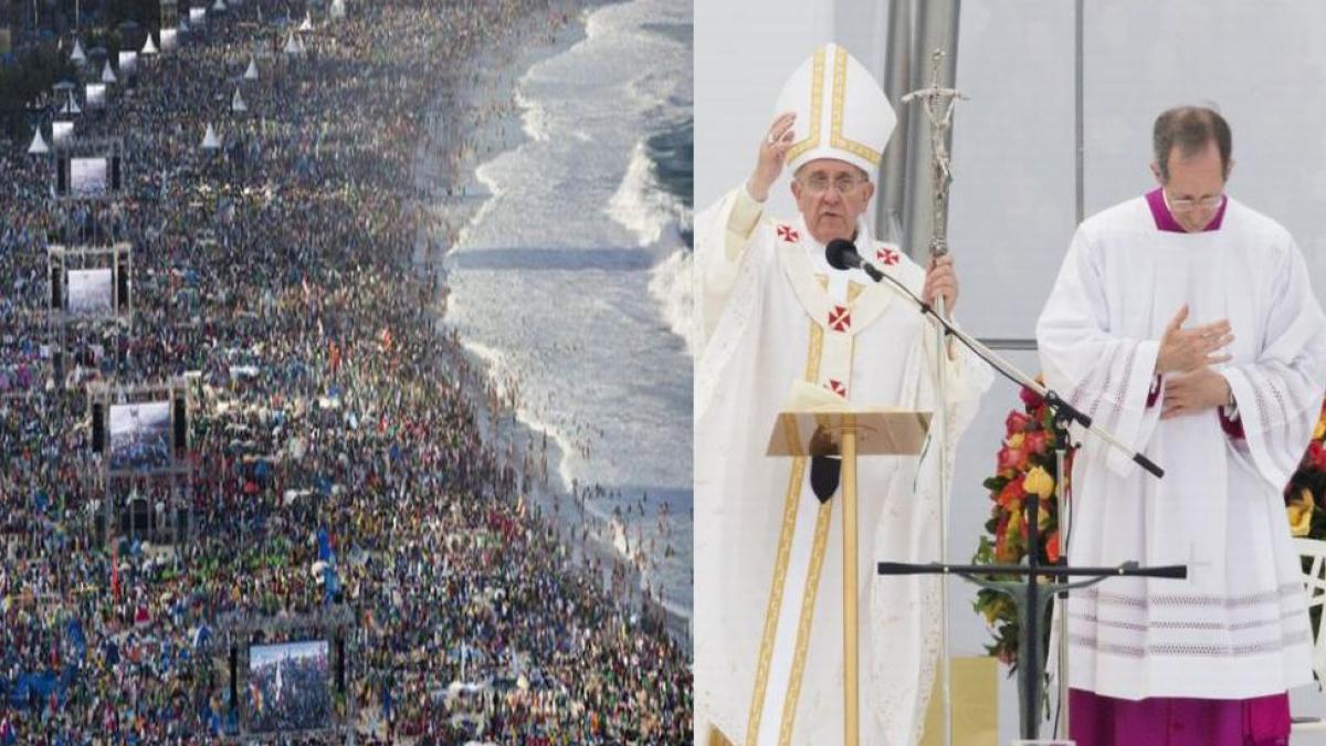 Papa Francisc, primit cu urale de mulţimea de credincioşi de la Rio. Călugăriţe şi turiste în bikini, la slujba de pe plaja Copacabana 