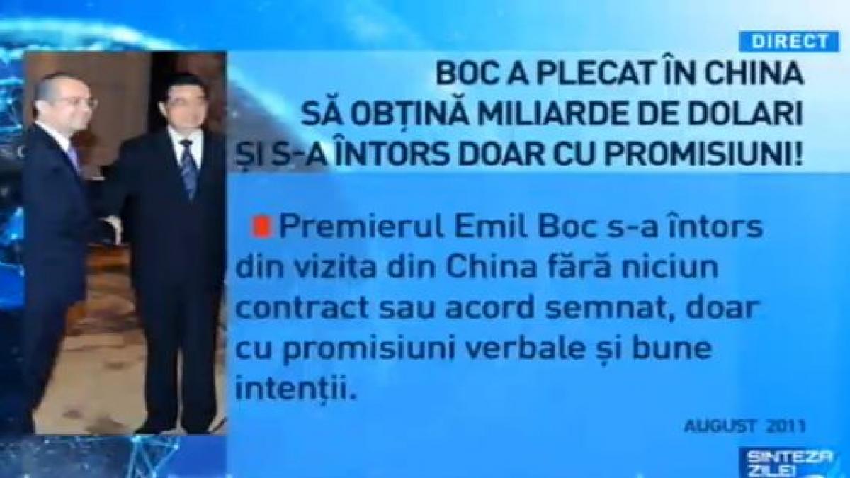 Sinteza zilei: Cu ce ne-am ales după vizita fostului premier Emil Boc în China, în 2011