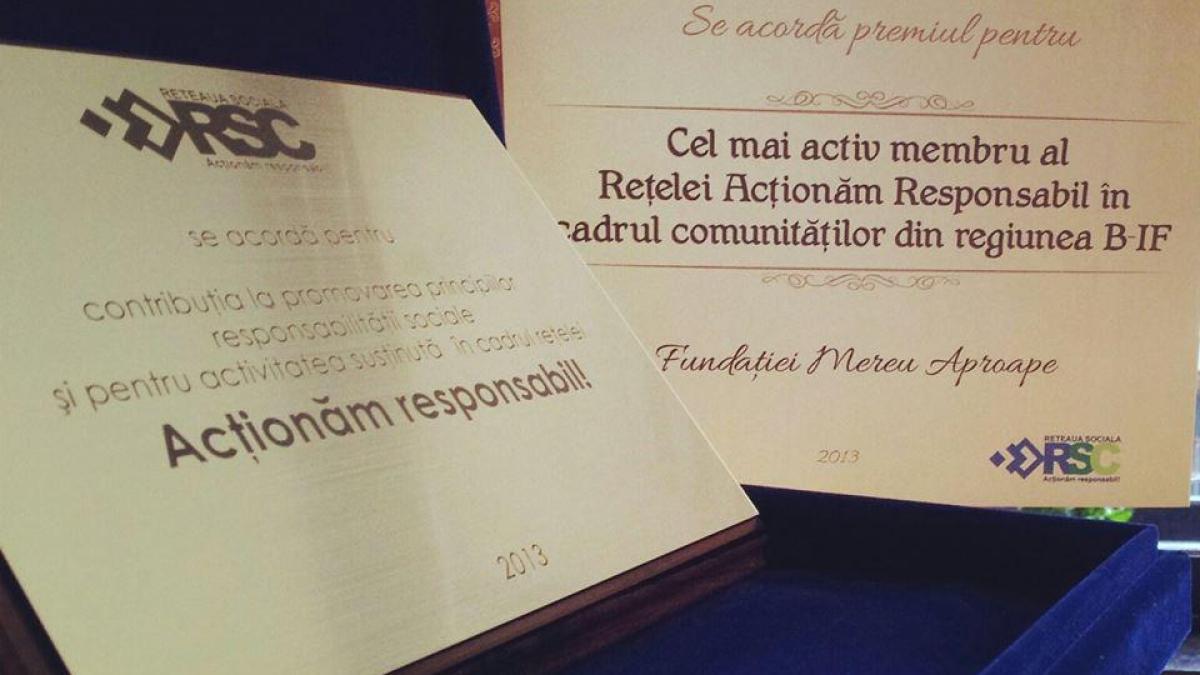 Fundaţia Mereu Aproape premiată la Gala “ACŢIONĂM RESPONSABIL”