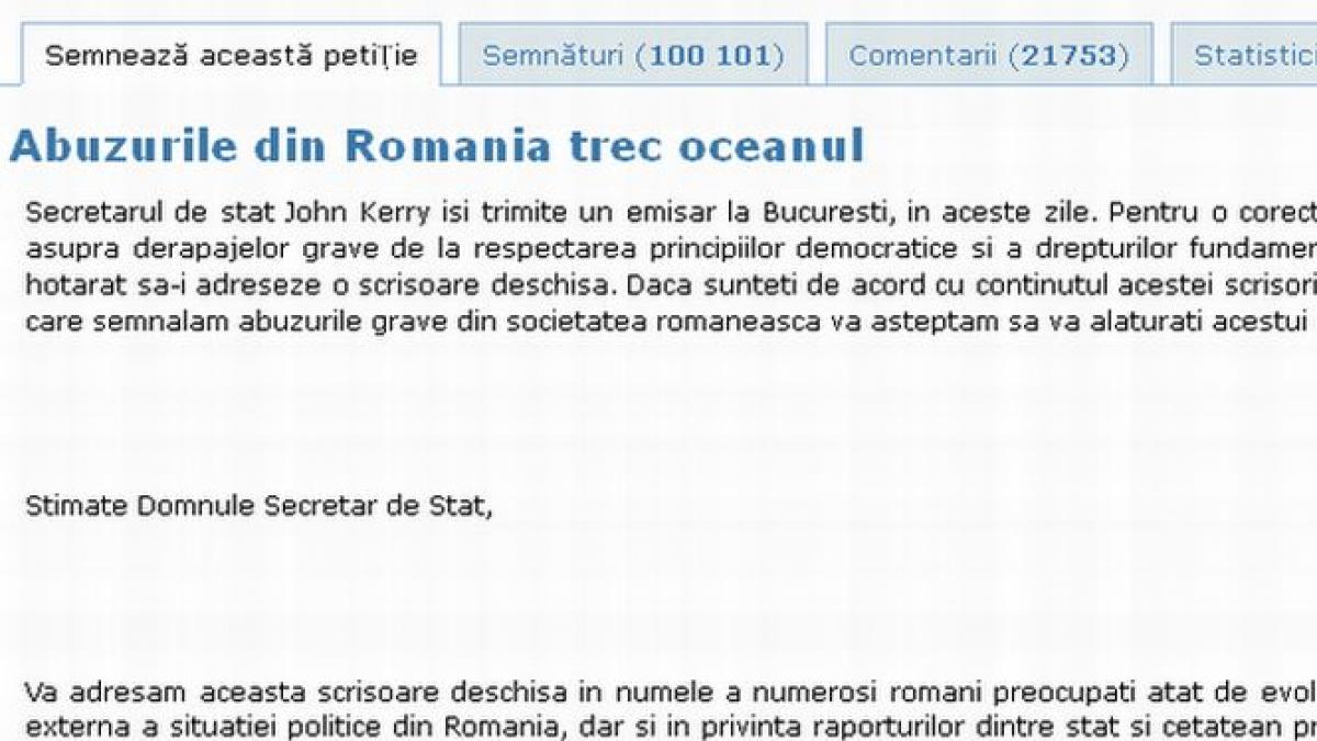 Cea mai semnată petiţie din România, iniţiată de Antena 3, a strâns peste 103.000 de semnături