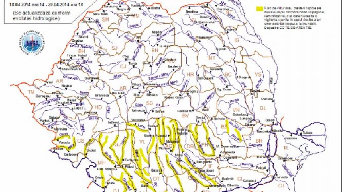 Hidrologii au prelungit avertizarea de INUNDAŢII pentru râuri din 13 judeţe