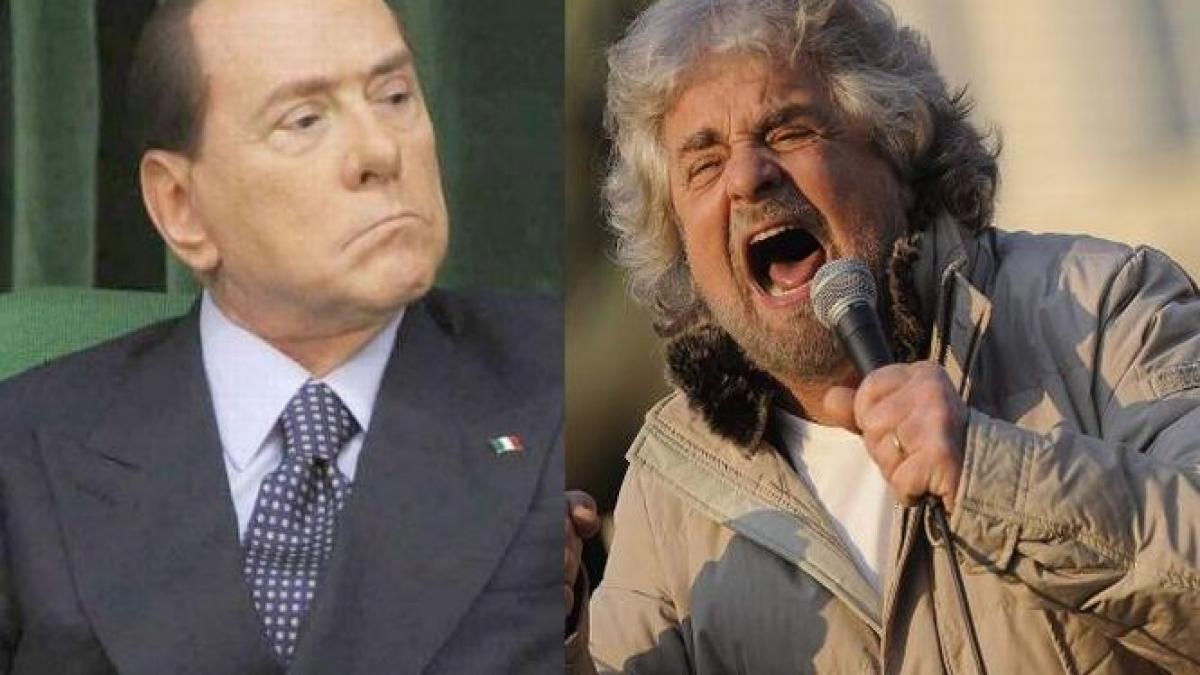 Berlusconi îl compară pe Beppe Grillo cu Hitler. Fostul comic italian îl face &quot;pitic psihopat&quot; pe fostul premier