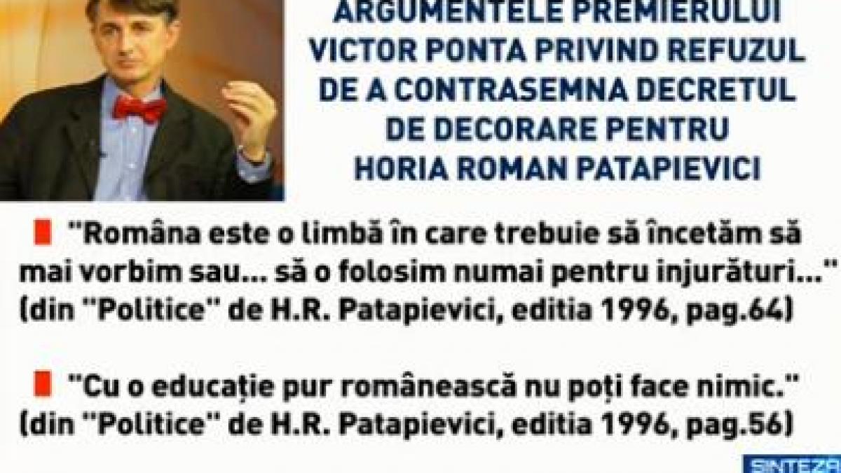 SINTEZA ZILEI. Motivele pentru care Ponta a refuzat contrasemnarea decretelor de decorare pentru Horia-Roman Patapievici şi Mircea Mihăieş