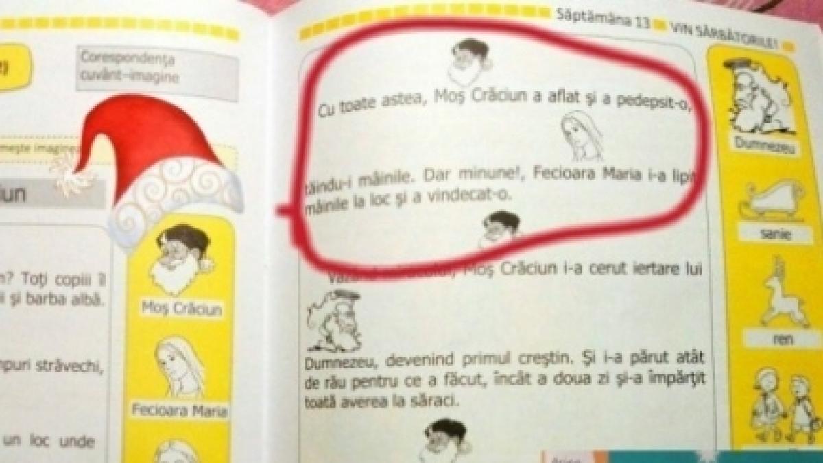 Un caiet pentru clasa pregătitoare conţine o scenă şocantă: &quot;Îi taie mâinile soției sale. Dar, minune...''