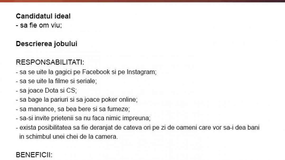 Anunțul de angajare care s-a viralizat pe internet: Angajăm om viu, care să se uite pe Facebook, să se joace, să bea bere și să nu facă nimic