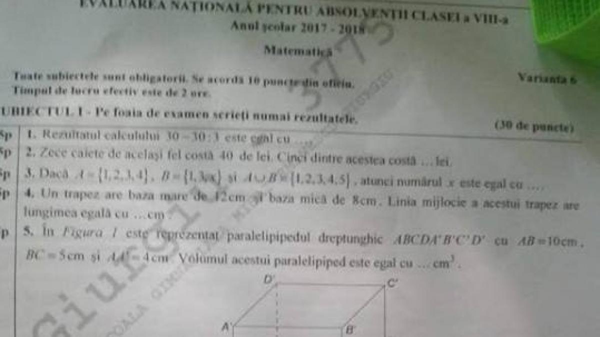 BAREME MATEMATICĂ EVALUARE NAȚIONALĂ 13 iunie 2018