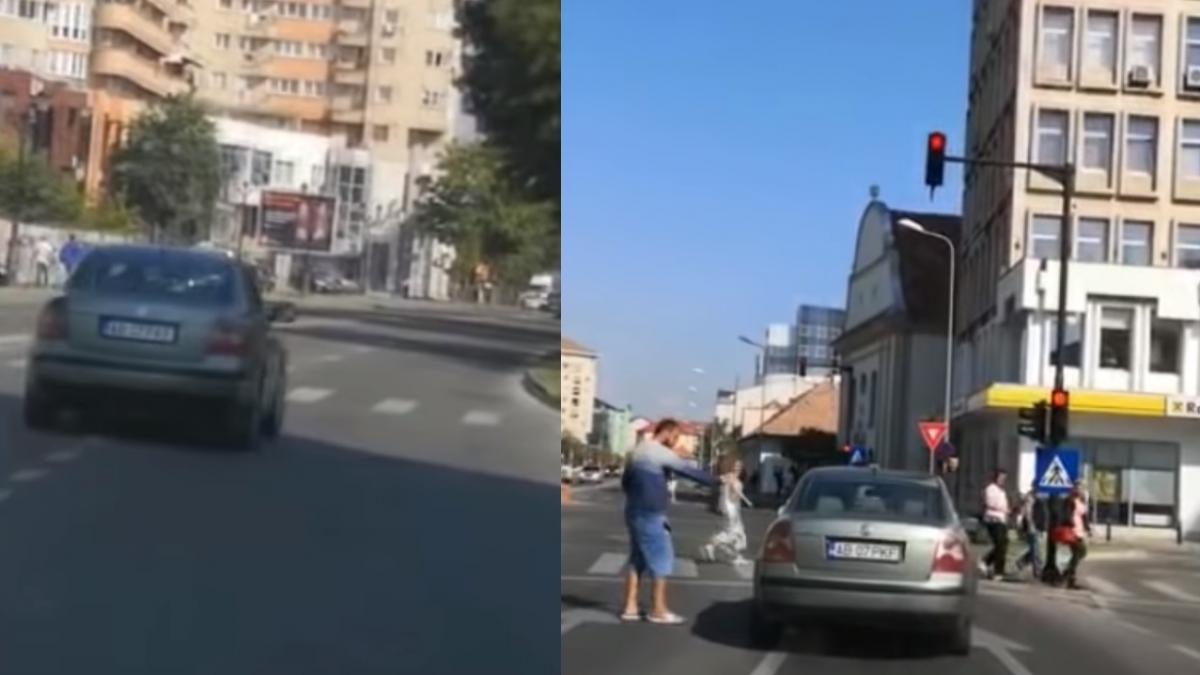 Imagini şocante în Alba Iulia. Un șofer inconștient, la un pas să ucidă mai mulţi pietoni - VIDEO