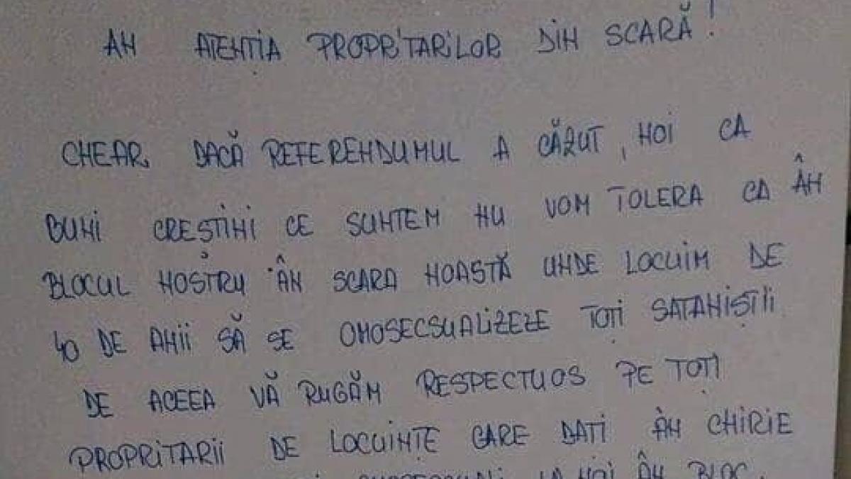 Ce mesaj-șocant ar fi apărut într-o scară de bloc, după eșecul de la referendum (FOTO)