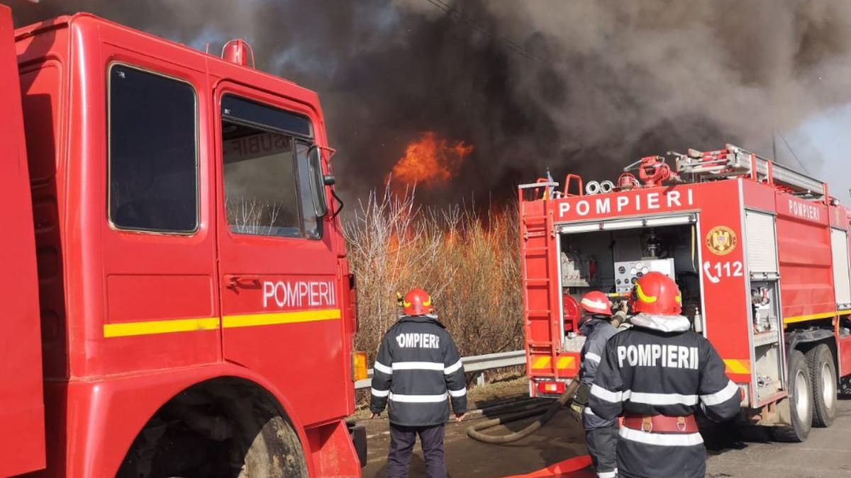 Incendiu puternic în apropiere de autostrada București-Pitești. Traficul a fost oprit