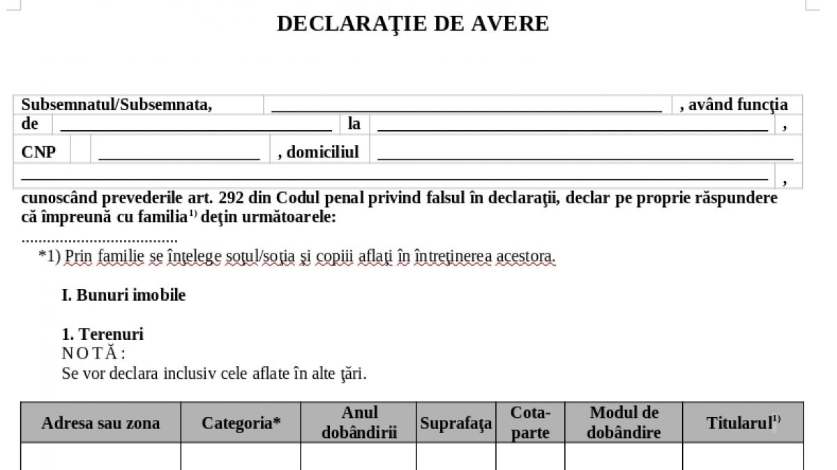 Propunere-șoc: Toți românii ar trebui să depună o declarație de avere