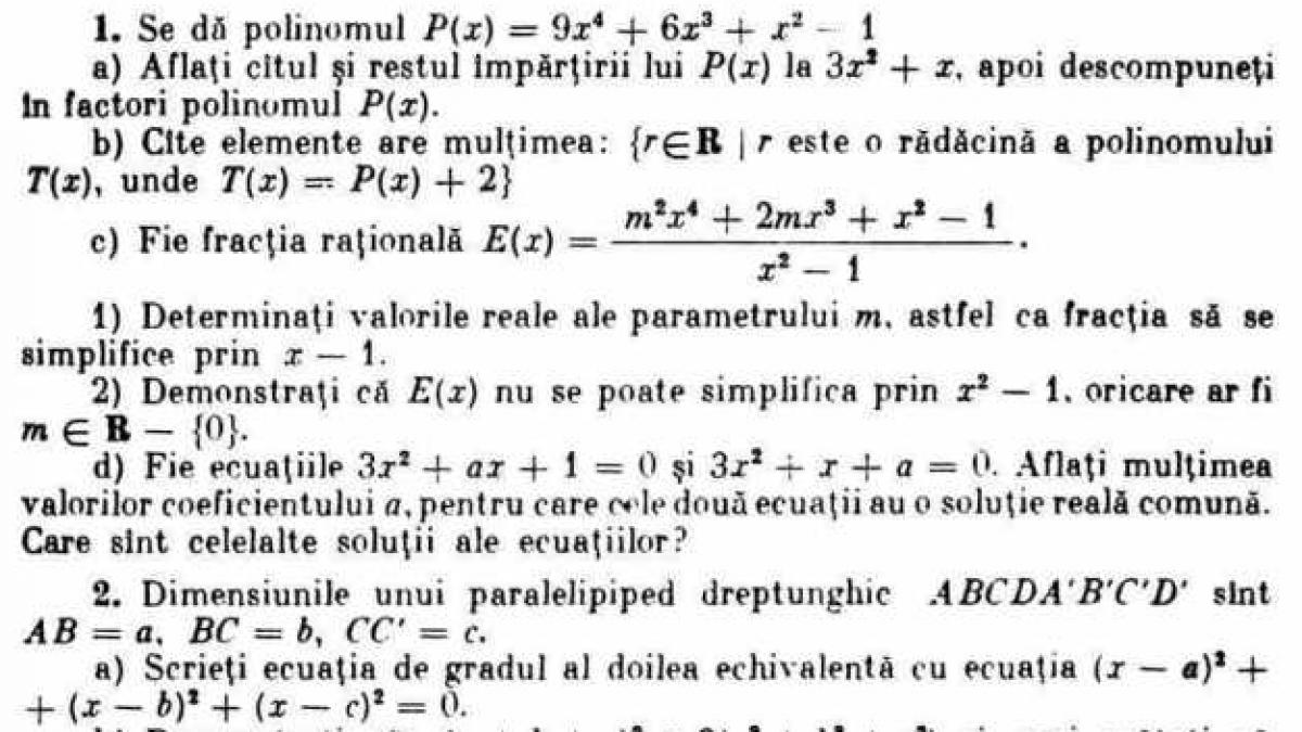 Cum arătau subiectele la matematică pentru admiterea la liceu în 1985. „Elevii de 10 la Evaluarea Naţională n-ar fi luat nici 5”