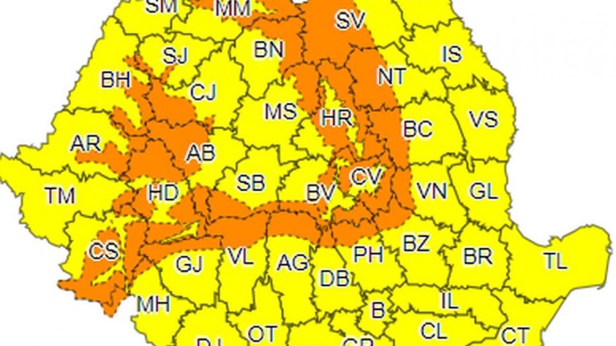 Alertă meteo! Cod galben și portocaliu până luni seara. Cod roșu la munte