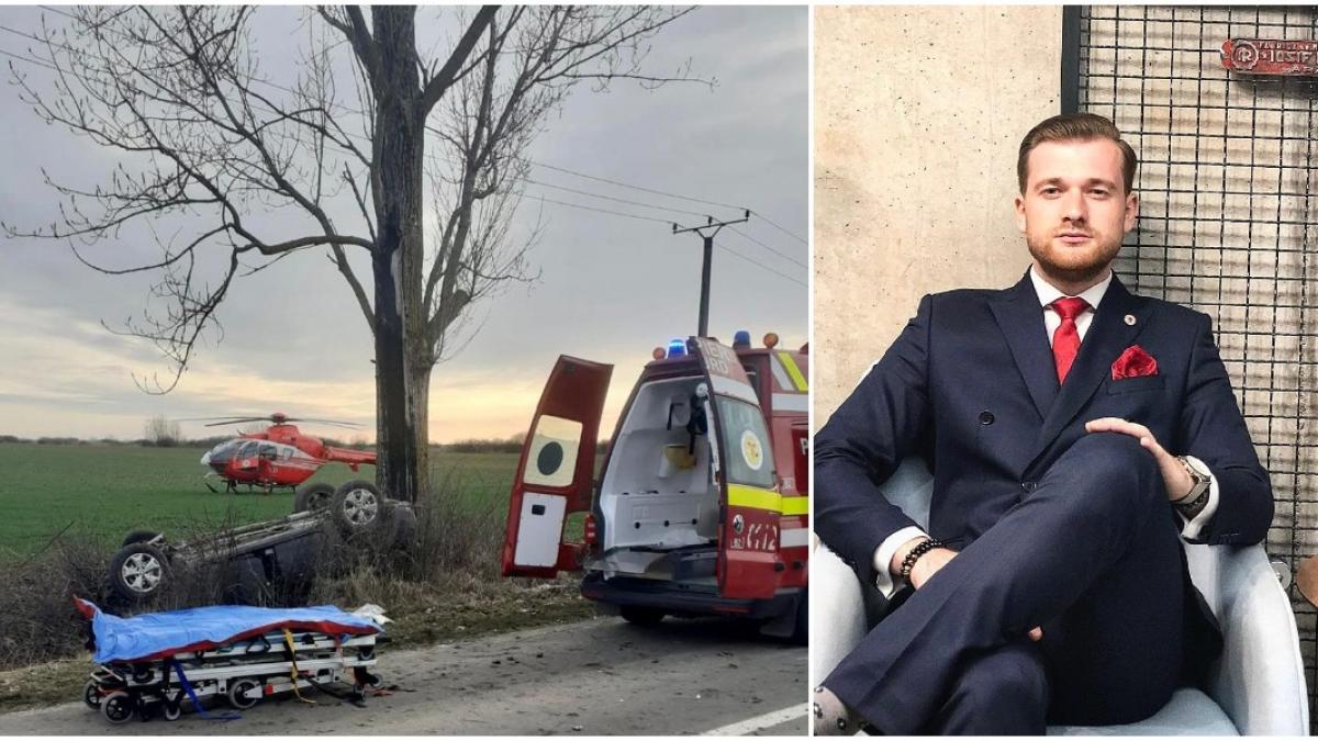 Bogdan Faur, fiul viceprimarului orașului Arad, rănit grav într-un accident rutier. S-a răsturnat cu maşina după ce a intrat într-un copac