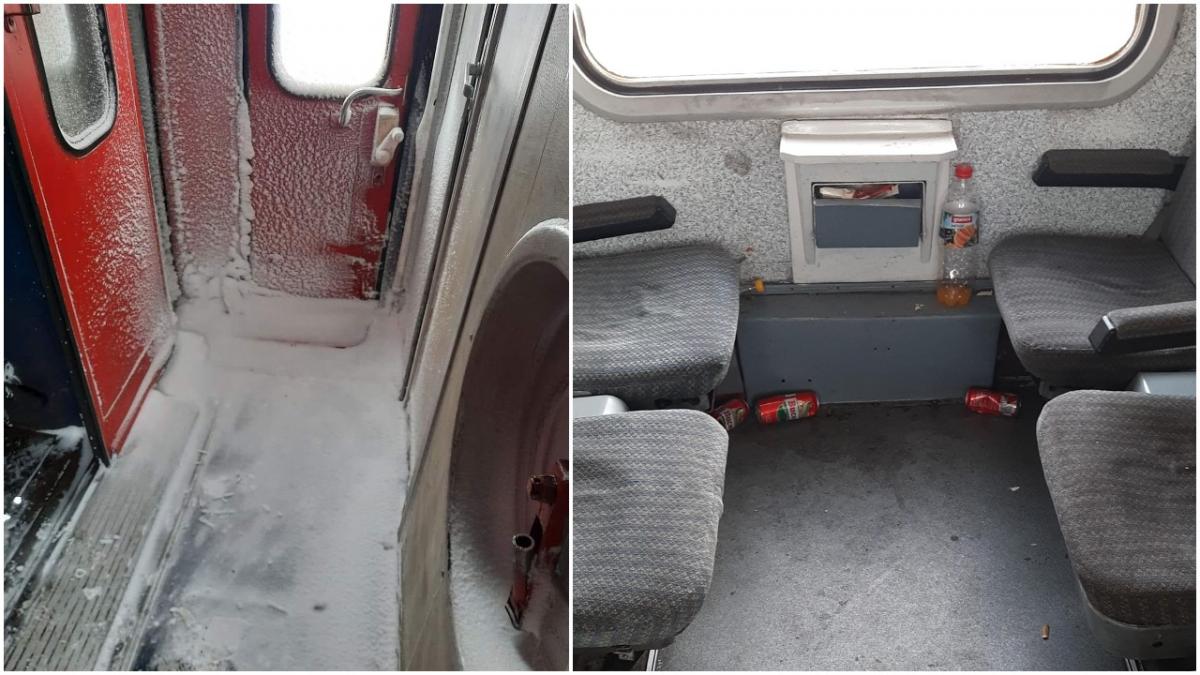 Tren CFR fără încălzire, dar plin de zăpadă. Călătorii au îngheţat la -15 grade 