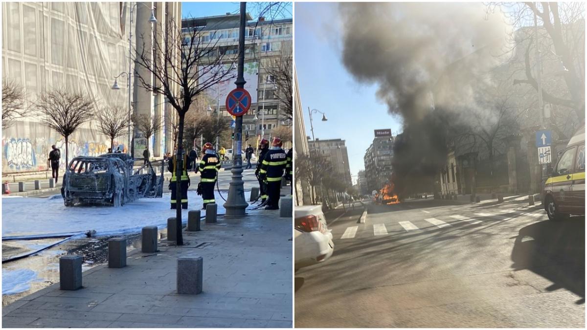 O mașină a luat foc pe Calea Victoriei din Capitală