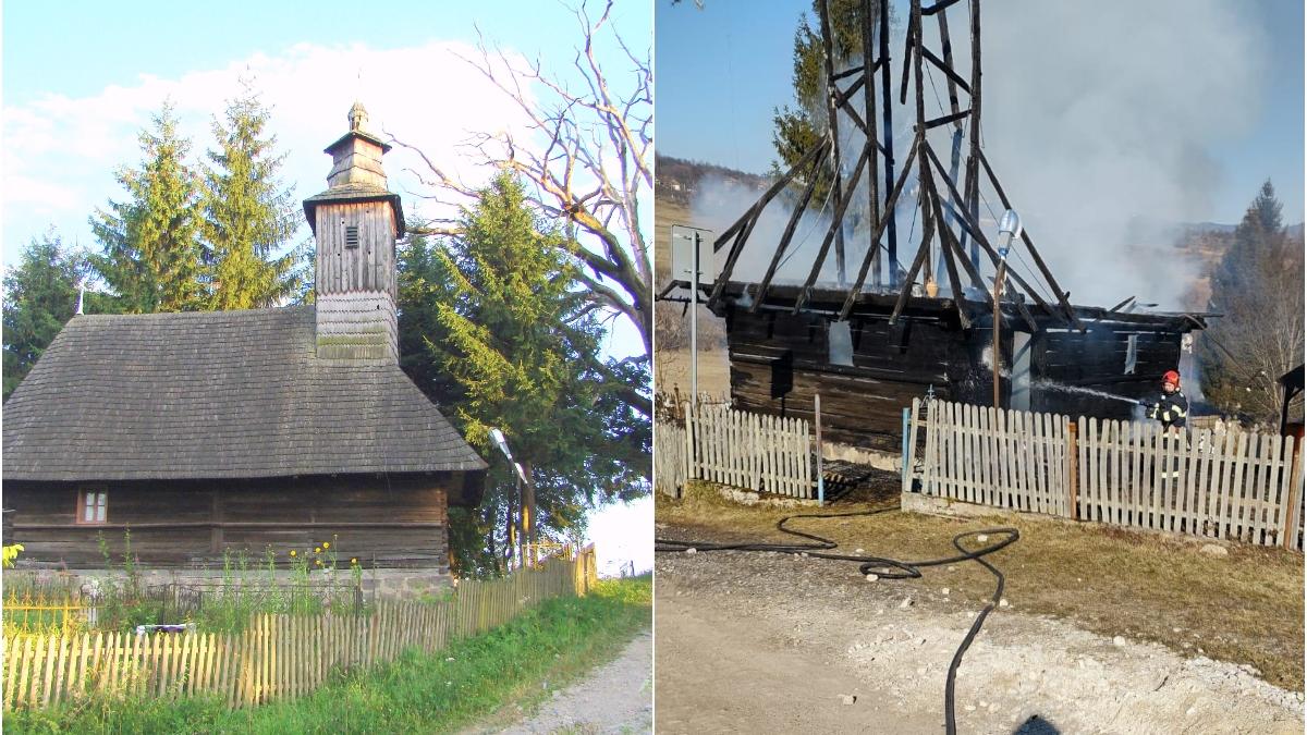 O biserică din lemn, construită în 1724, a ars într-un incendiu