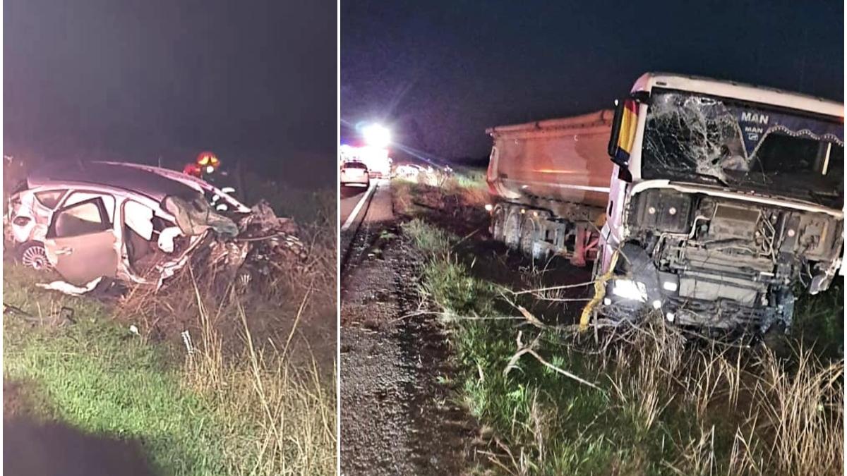 O femeie de 38 de ani a murit după ce maşina ei a fost zdrobită de două TIR-uri în Ialomiţa pe DN2 între localitățile Movilița și Sinești