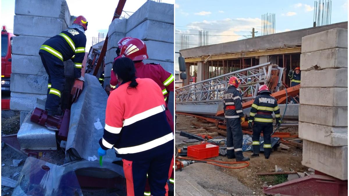 La un pas de tragedie! Un muncitor a fost prins sub o macara, în Dâmboviţa