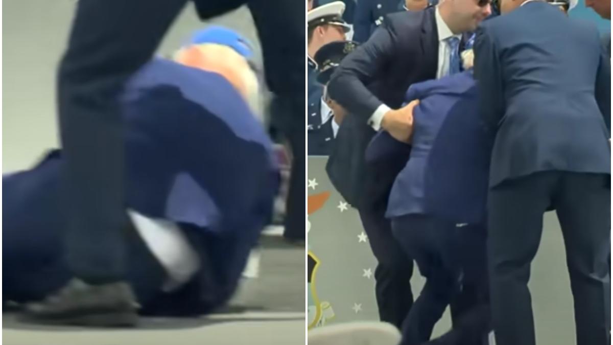 imagini virale cu joe biden care se prabuseste pe scena la o ceremonie militara sua