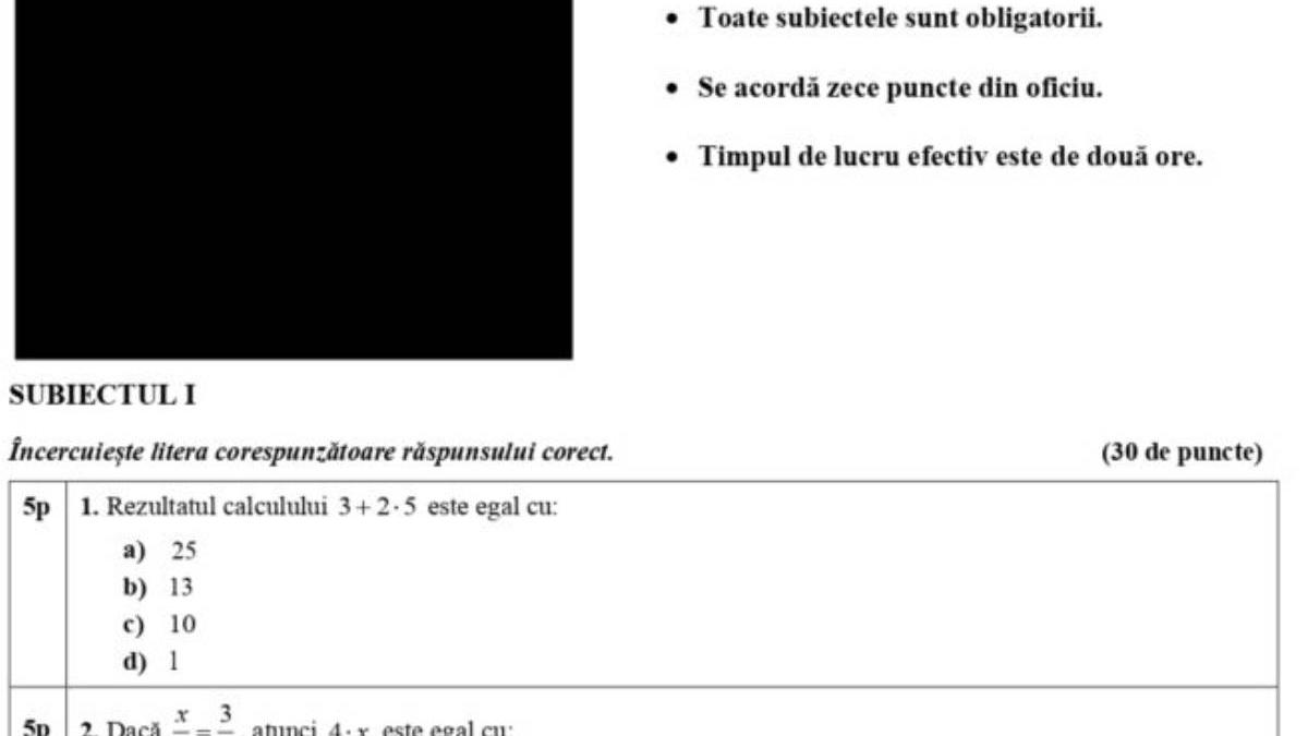 model subiect matematica evaluare nationala 2024 clasa a viii a