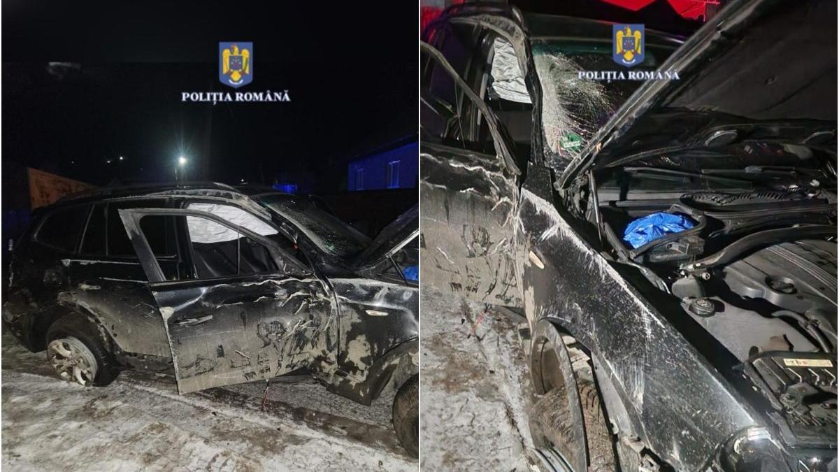 Doi tineri s-au izbit cu BMW-ul de gardurile a două case, s-au răsturnat și apoi au ascuns maşina într-o curte la întâmplare, în Neamț