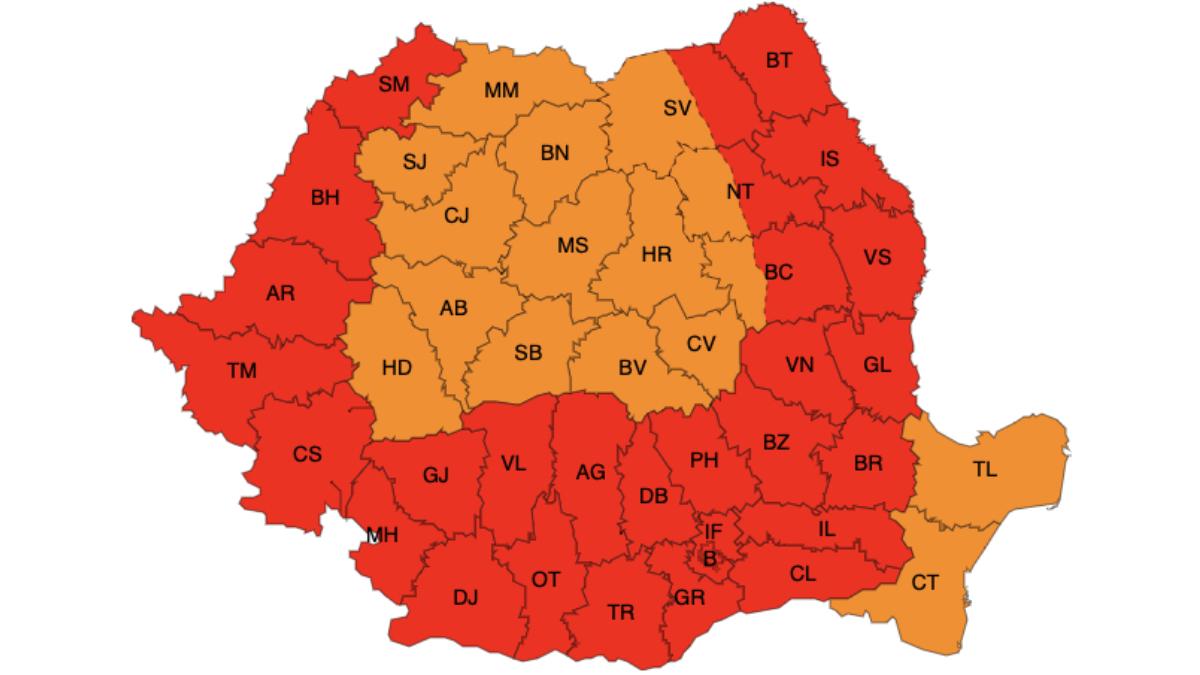 harta cod rosu romania 13 iulie 2024