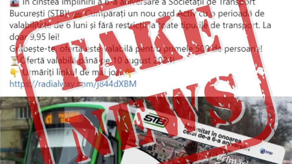 „Card Activ pentru toate tipurile de transport la doar 9,95 lei!” STB avertizează că un mesaj fals se răspândește pe internet