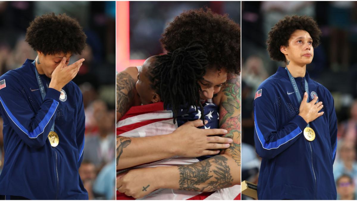 brittney griner plange la ceremonia de medaliere de la JO