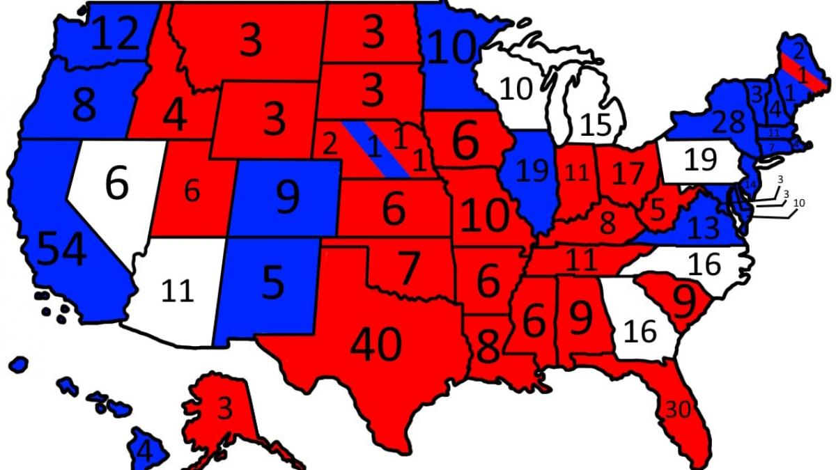 Harta electorala a statelor americane pentru alegerile din 2024.