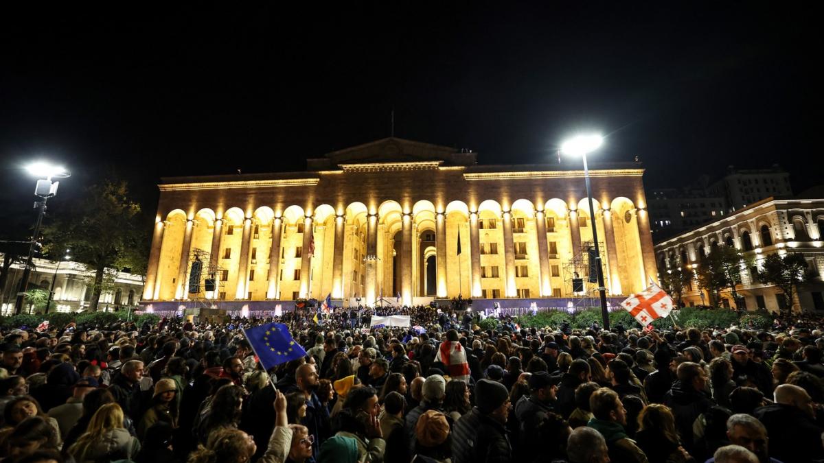 Mulțime de oameni în fața parlamentului din Georgia.