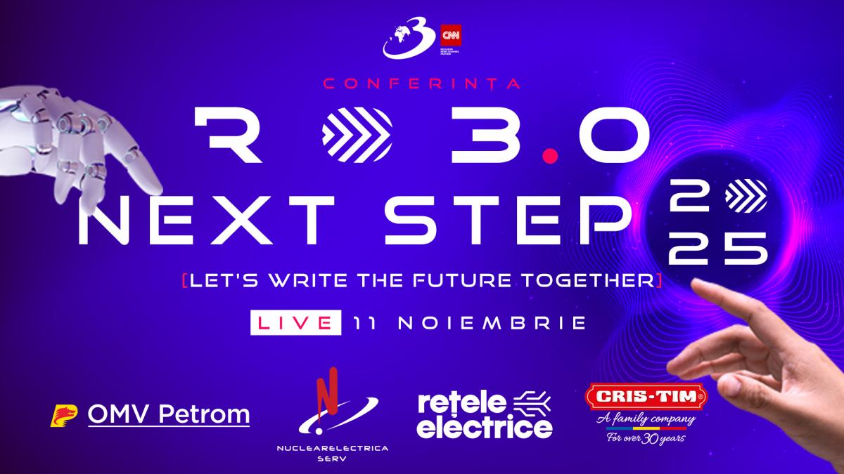 Conferința națională RO 3.0  „Next Step 2025 – Let’s Write the Future Together”, se va desfășura luni, 11 octombrie 2024, la Centrul de conferințe Antena 3 CNN, The Mark, Clădirea Turn, Calea Griviței nr. 84-98, etaj 2, București, ora 09:30.