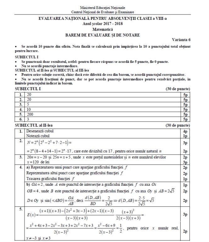 Barem MatematicÄƒ Evaluare NaÈ›ionalÄƒ Care Este Baremul Subiectelor La MatematicÄƒ Galerie Foto