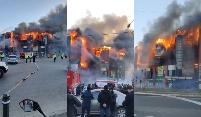 Incendiu puternic la un centru comercial din București. Raed Arafat: ”Există riscul să se prăbușească”