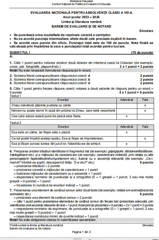 barem pretestare clasa 9 2024