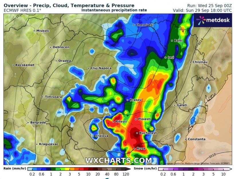 HĂRȚI. Când și cât de puternic va fi lovită România de furtuna Ashley. Simulările arată că Bucureștiul ar putea fi în centrul vijeliei