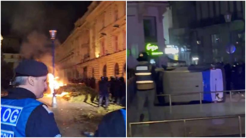 Haos şi violenţe în faţa BEC. Oamenii lui Călin Georgescu aruncă cu sticle incendiare şi pietre în jandarmi şi presă