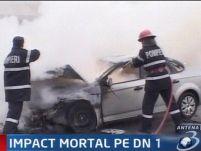 Grav accident rutier la Sibiu. Un om a ars de viu <font color=red>(VIDEO)</font>
