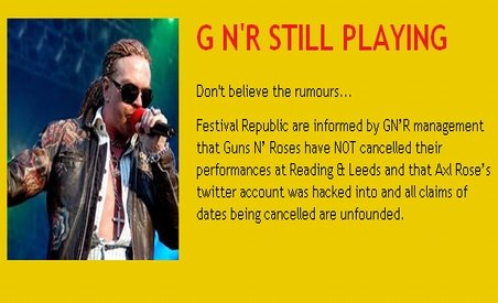 Guns N' Roses şi-ar putea onora concertele: Organizatorii unui festival infirmă anunţul de pe Twitter al lui Axl Rose