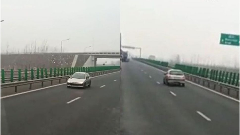 Inconștiență la volan. Șoferiță filmată pe contrasens, pe autostrada A1