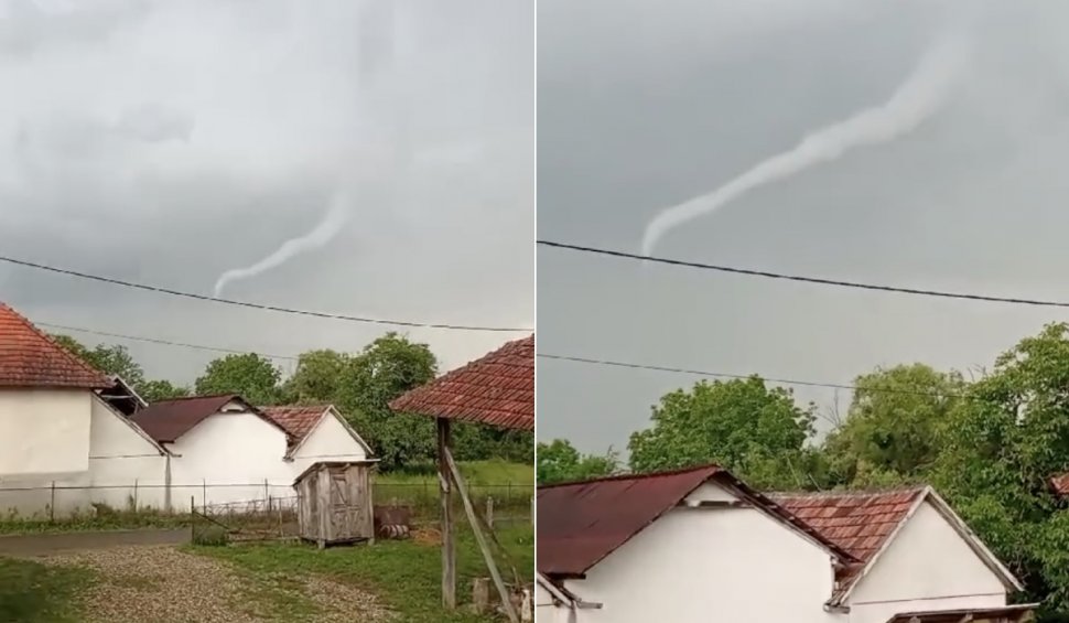 Fenomen meteo inedit pe cerul României! O "mini-tornadă" i-a surprins pe oameni, la granița dintre județele Sălaj și Satu Mare