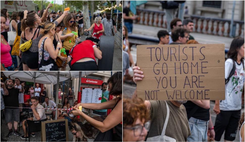 localnicii din barcelona i-au atacat pe turisti cu pistoae cu apa