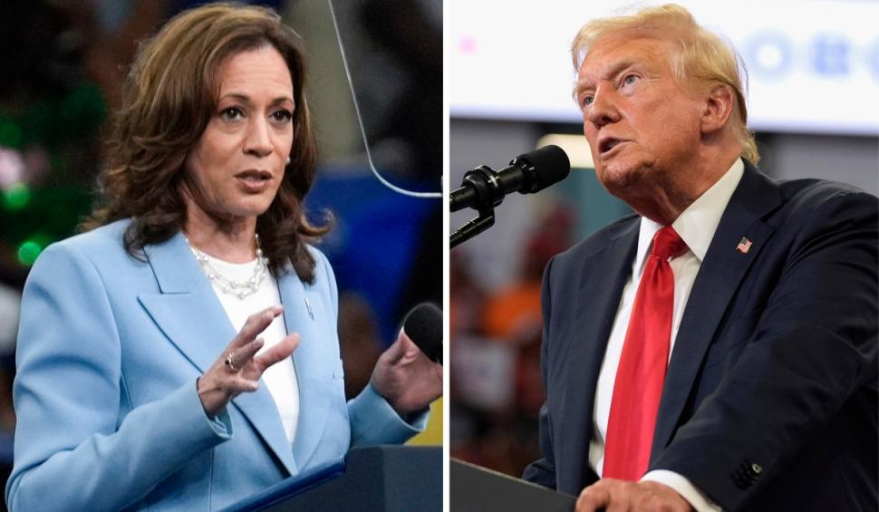 Colaj Kamala Harris in stanga ?i Donald Trump in dreapta