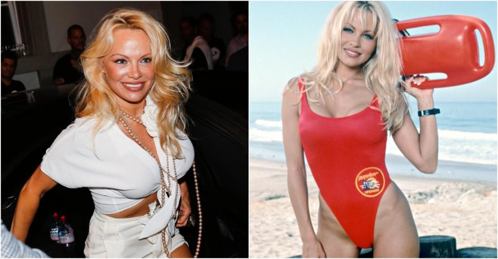 colaj cu doua fotografii cu pamela anderson