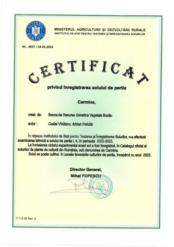 omologare certificat urzica perilla carmina